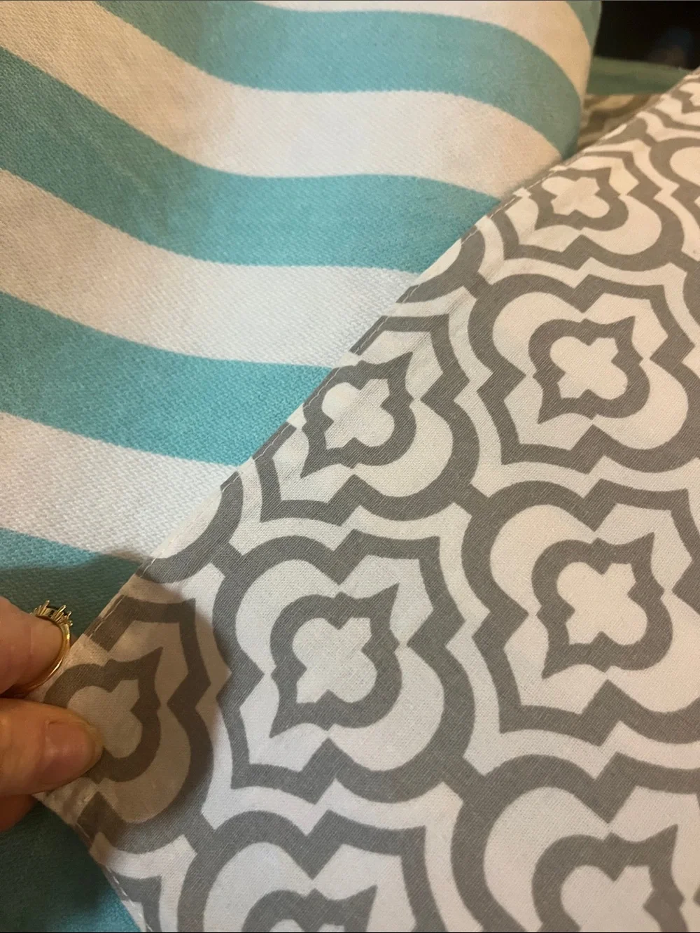 Set of 4 Reversible placemats in Bohemian style Striped Blues and Pattern #277
